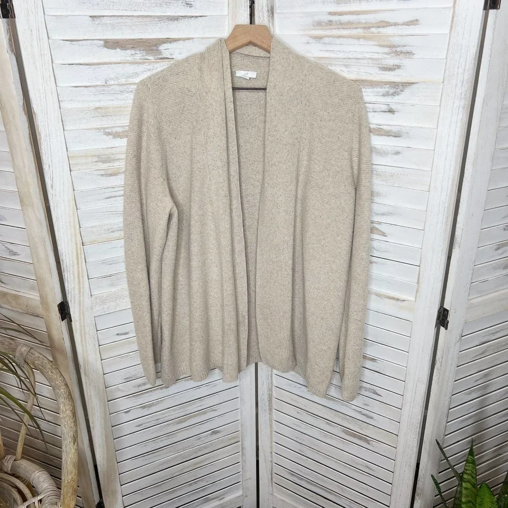 J. JILL Women's Confetti Knit Open Front Cardigan Sweater Oatmeal Silk Blend L - Picture 7 of 12